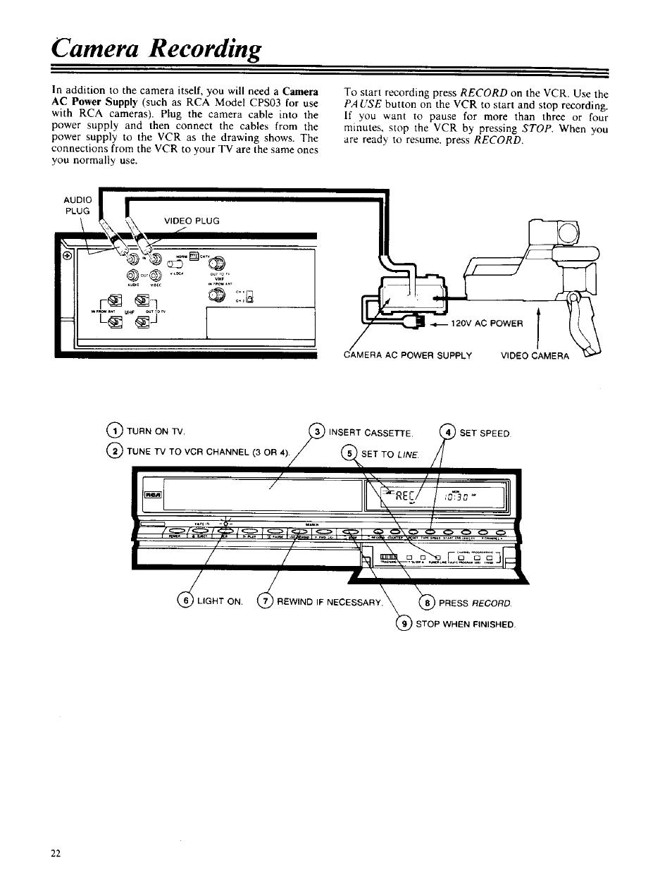 Camera recording | RCA VPT 385 User Manual | Page 24 / 32