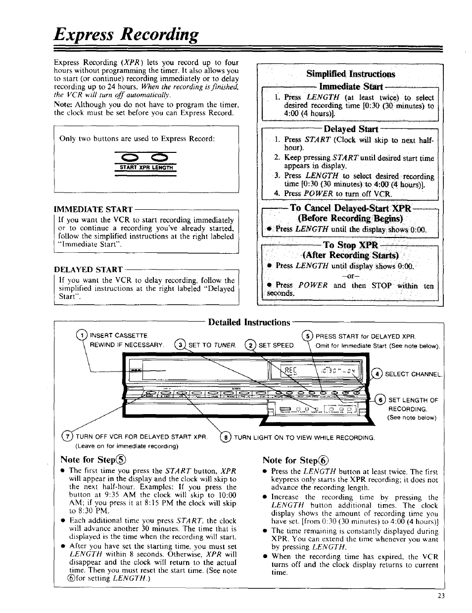 Express recording, Silitpufled lostructioos “ immediate stmt, Delayed start | Detailed instructions | RCA VPT 385 User Manual | Page 25 / 32