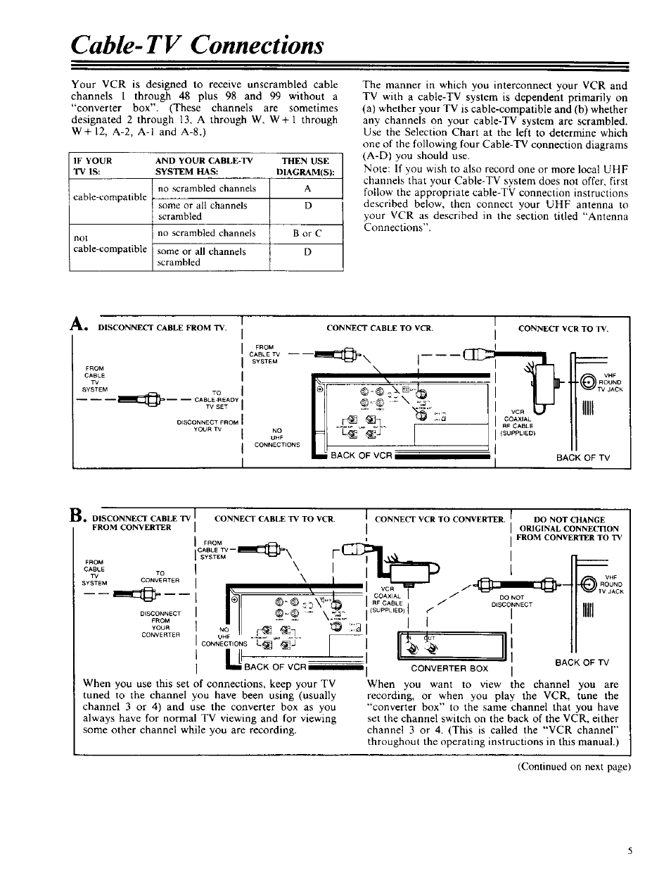 Cable-tv connections, I back of vcri, Converter box back of tv | RCA VPT 385 User Manual | Page 7 / 32