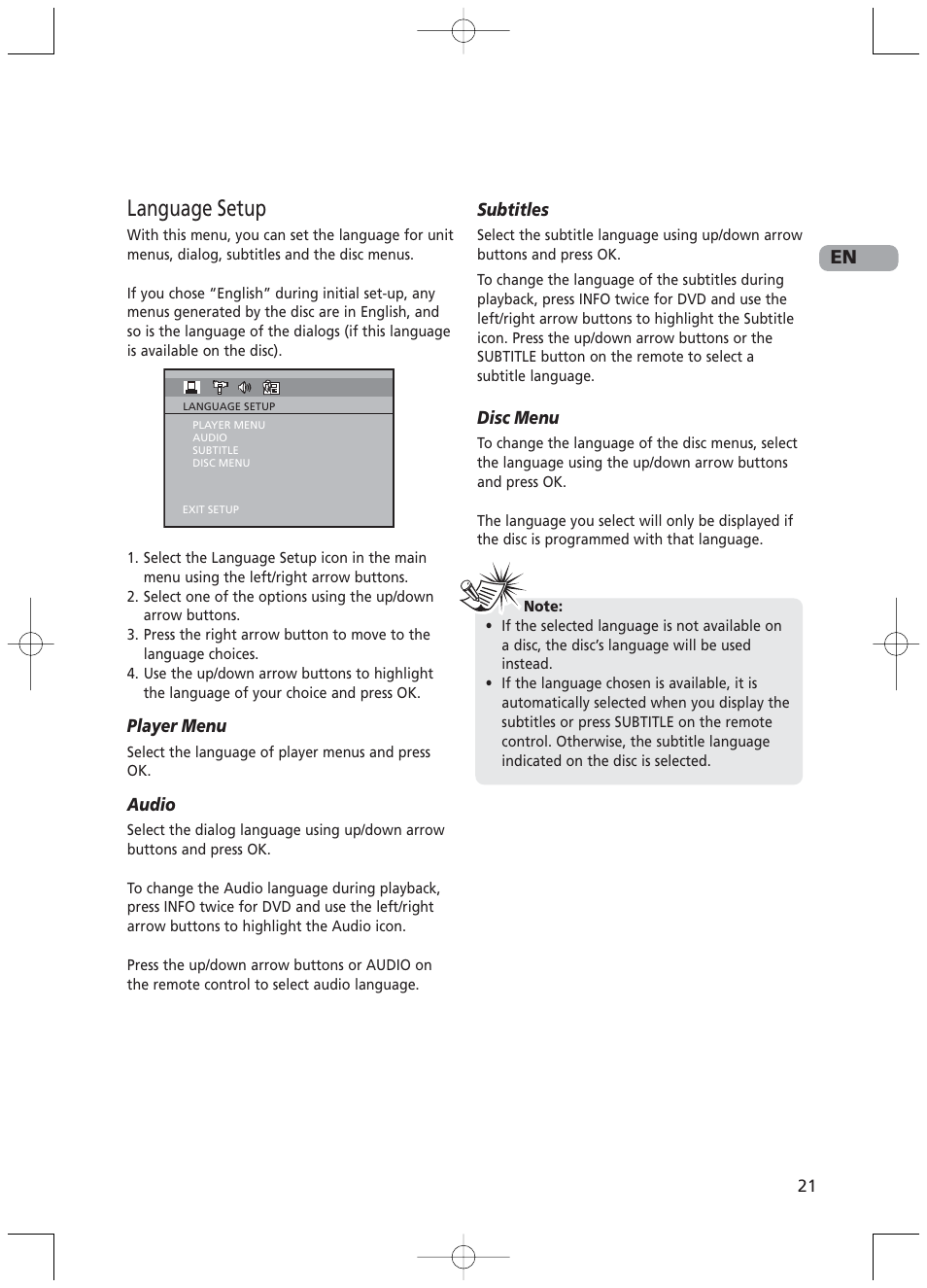 Language setup | RCA RTD217 User Manual | Page 25 / 33