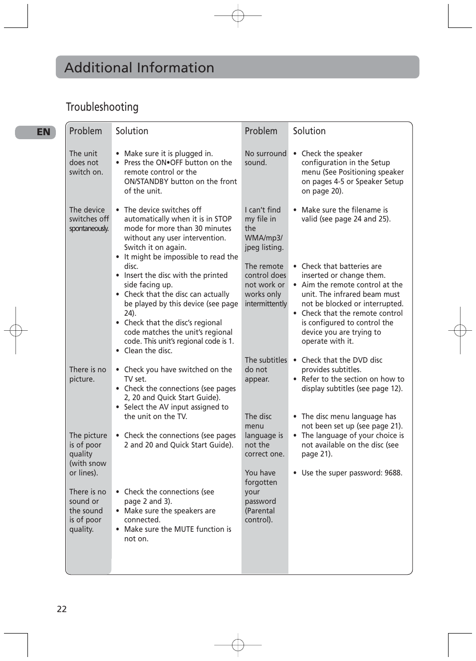 Additional information, Troubleshooting | RCA RTD217 User Manual | Page 26 / 33