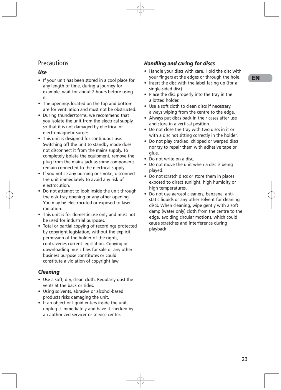 Precautions | RCA RTD217 User Manual | Page 27 / 33