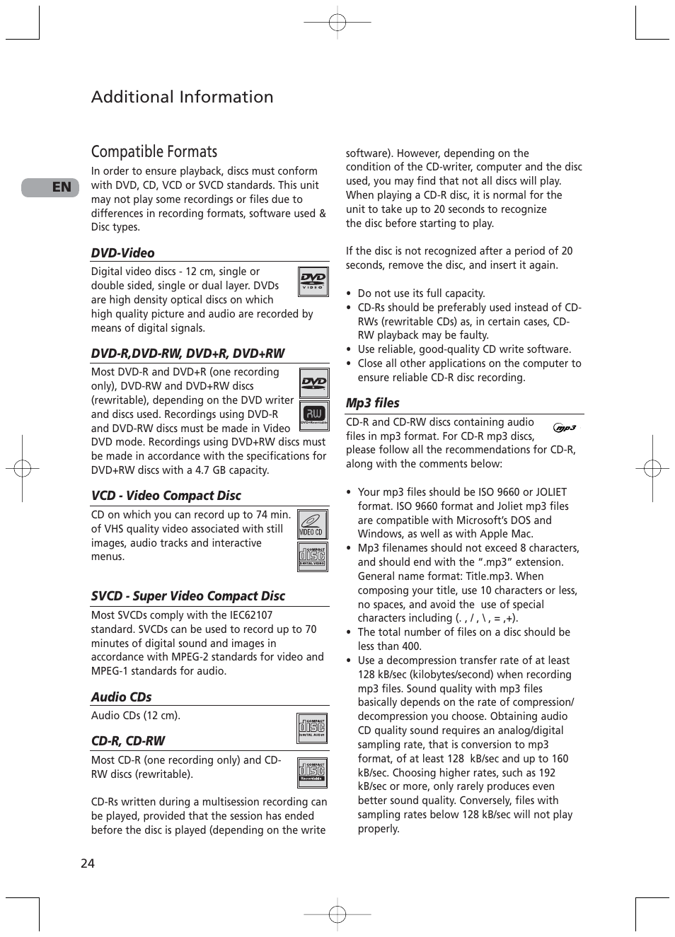 Compatible formats, Additional information | RCA RTD217 User Manual | Page 28 / 33