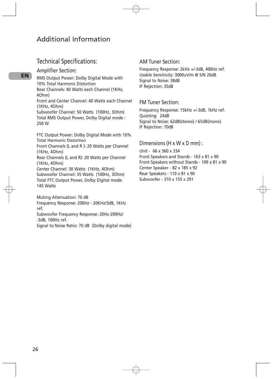 Technical specifications, Additional information | RCA RTD217 User Manual | Page 30 / 33