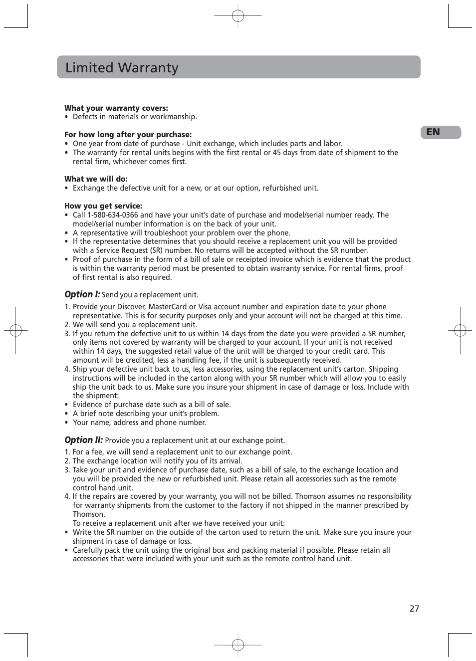 Limited warranty | RCA RTD217 User Manual | Page 31 / 33