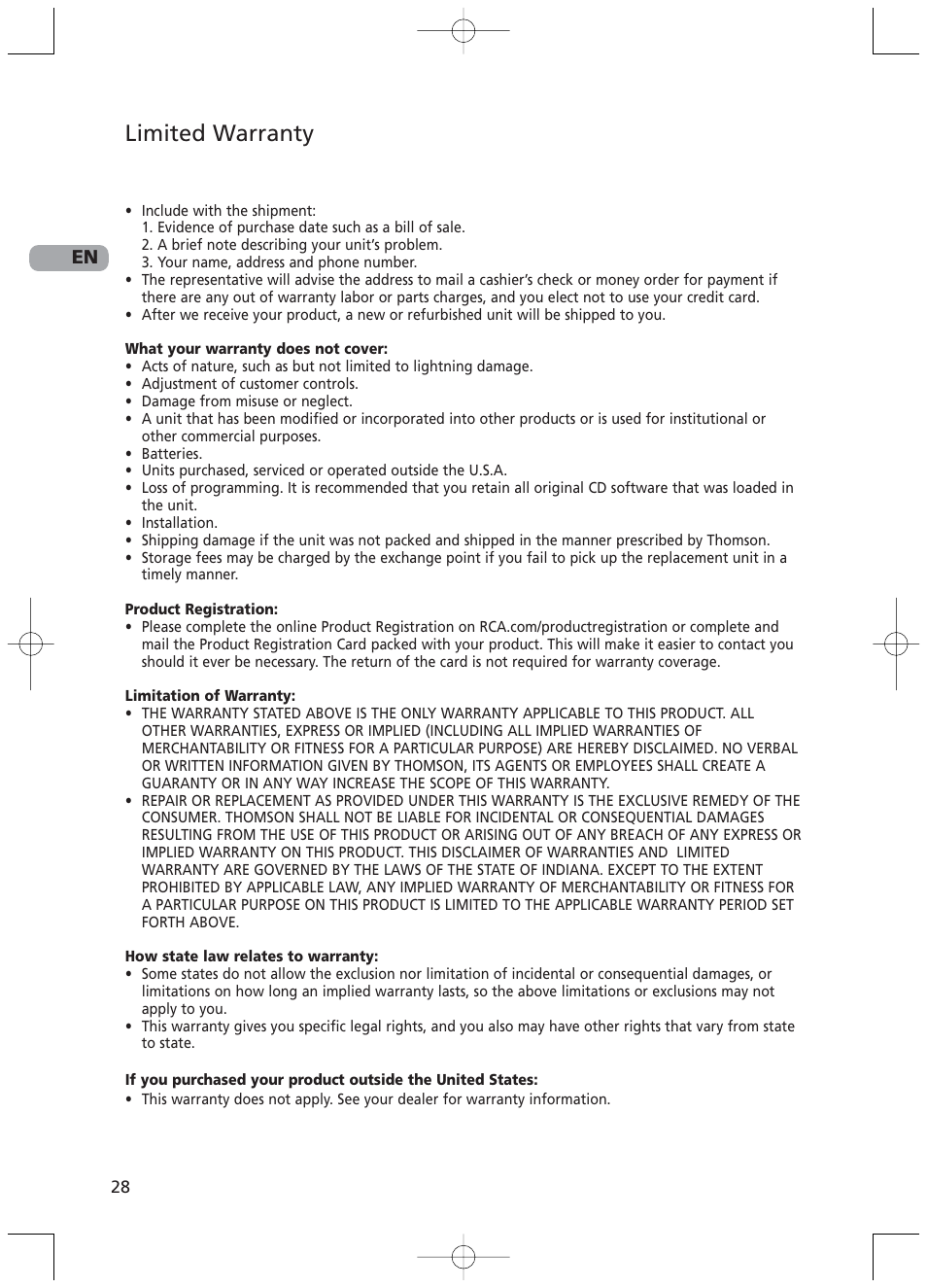 Limited warranty | RCA RTD217 User Manual | Page 32 / 33