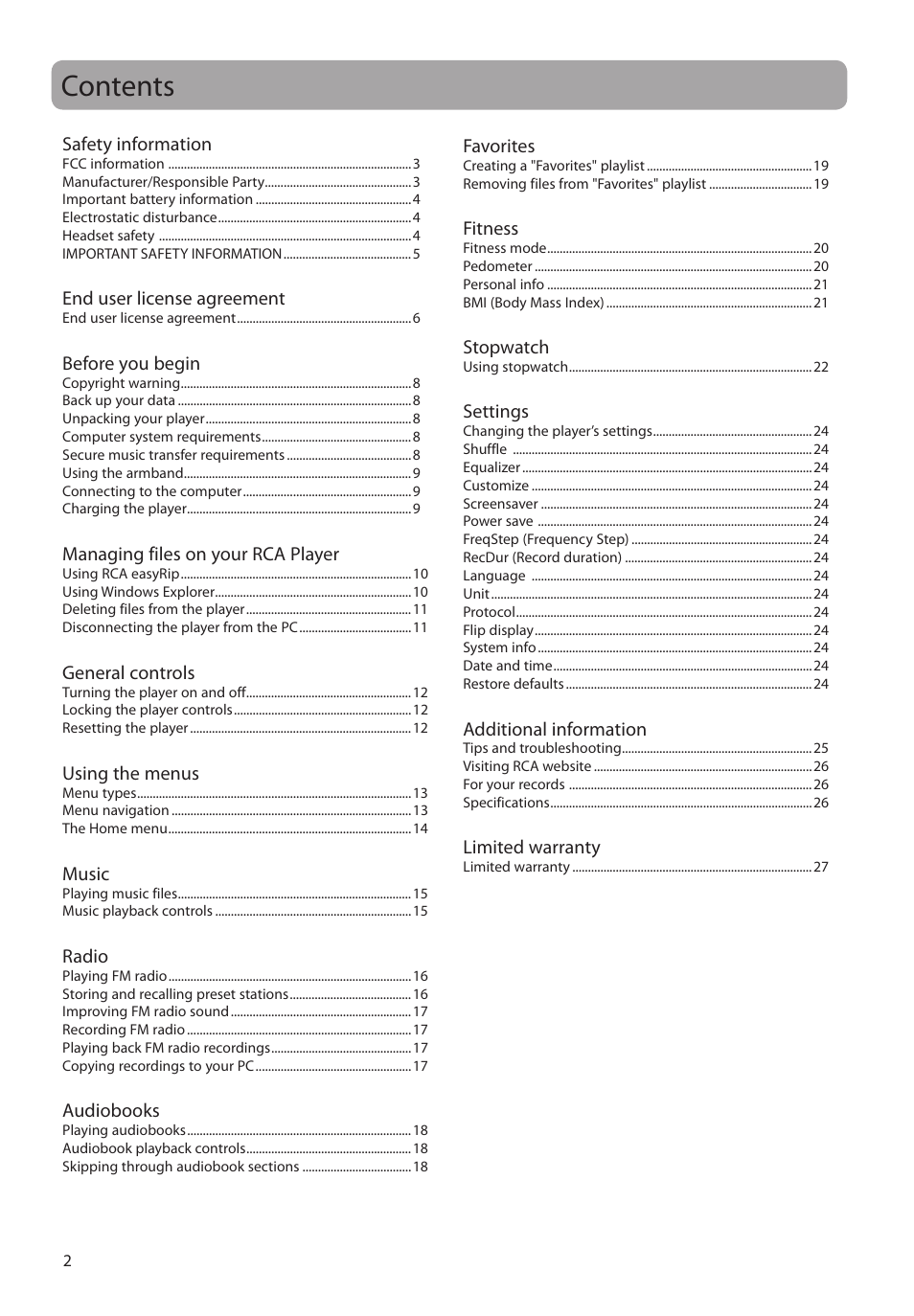 RCA SC2104  EU User Manual | Page 2 / 87