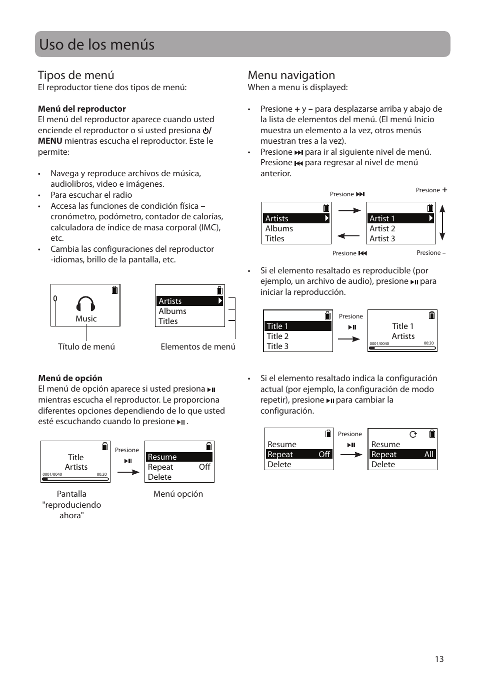 Uso de los menús, Tipos de menú, Menu navigation | RCA SC2104  EU User Manual | Page 42 / 87
