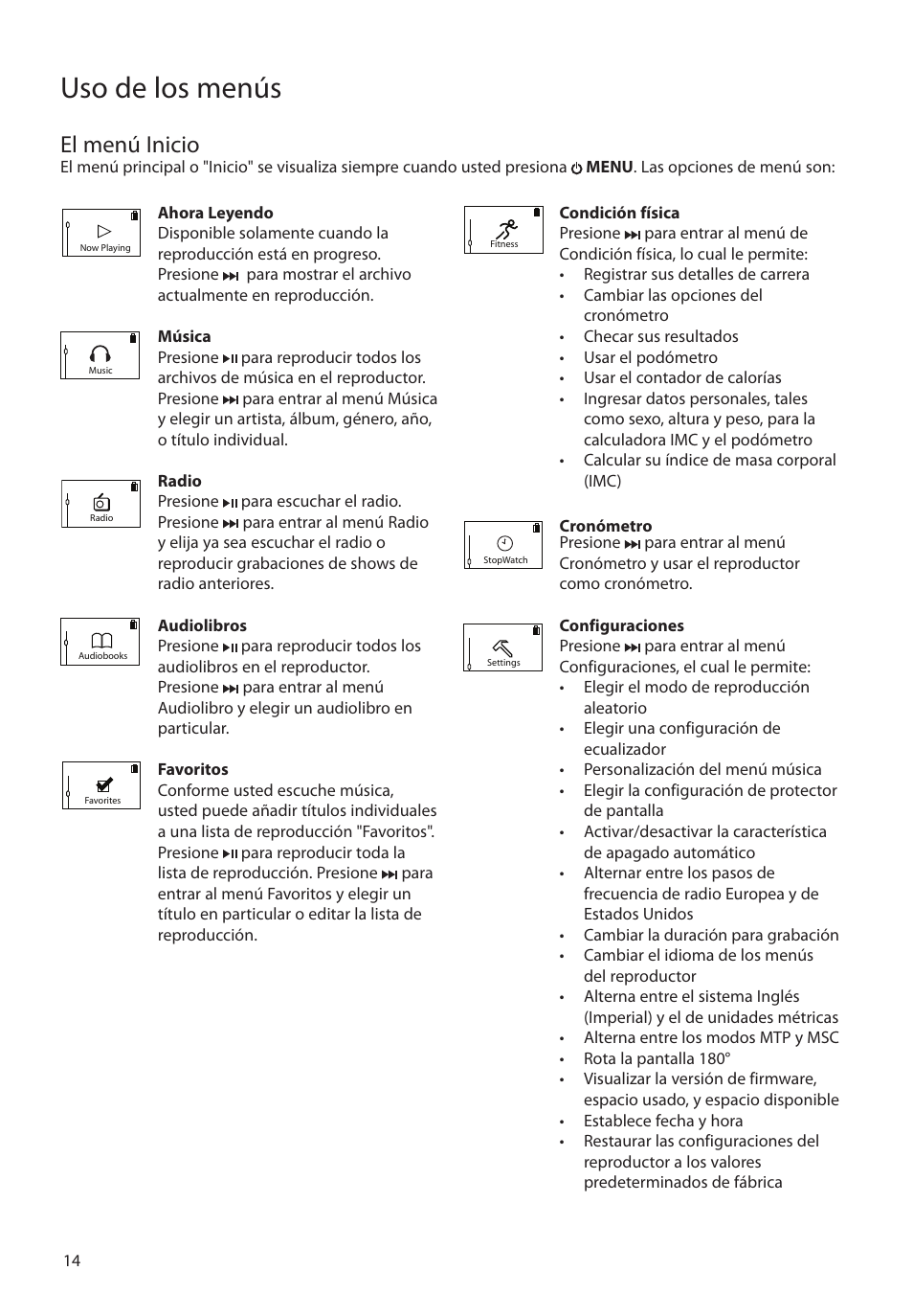 El menú inicio, Uso de los menús | RCA SC2104  EU User Manual | Page 43 / 87