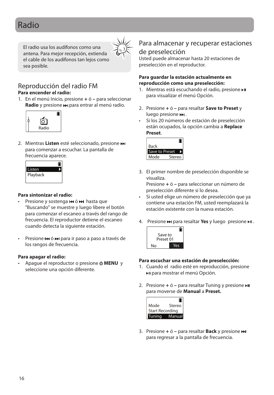 Radio, Reproducción del radio fm | RCA SC2104  EU User Manual | Page 45 / 87