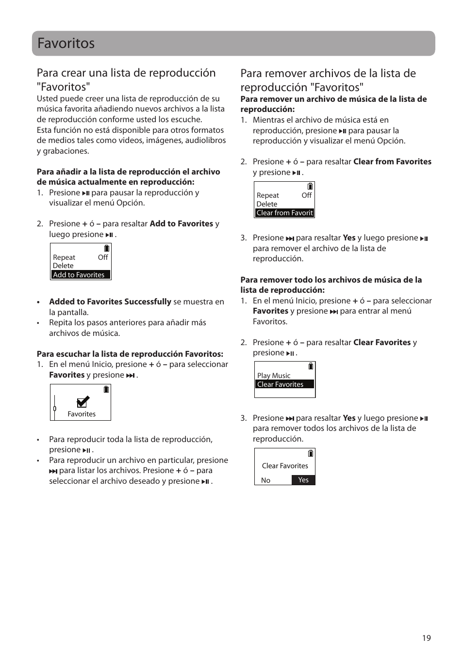 Favoritos, Para crear una lista de reproducción "favoritos | RCA SC2104  EU User Manual | Page 48 / 87