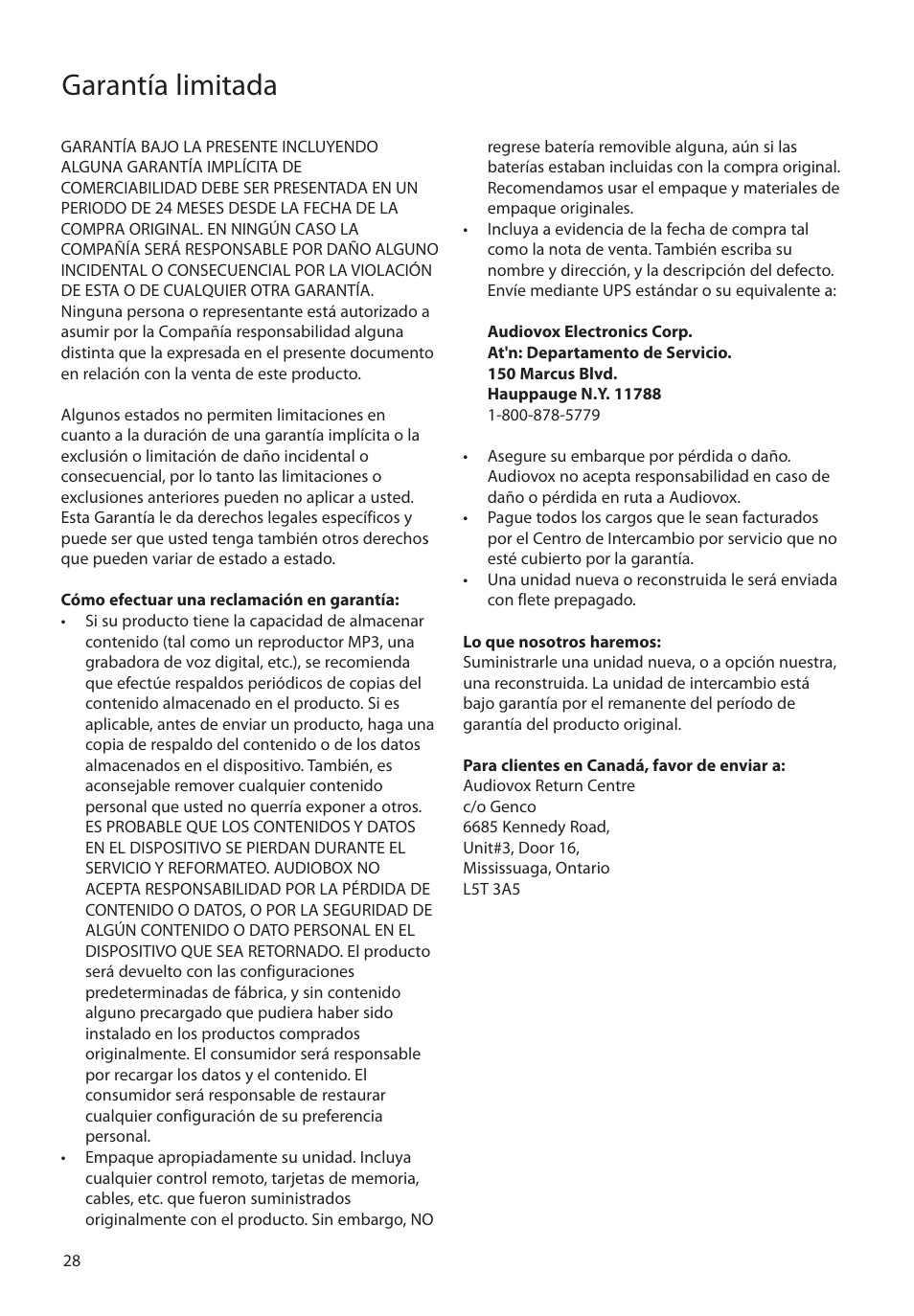 Garantía limitada | RCA SC2104  EU User Manual | Page 57 / 87