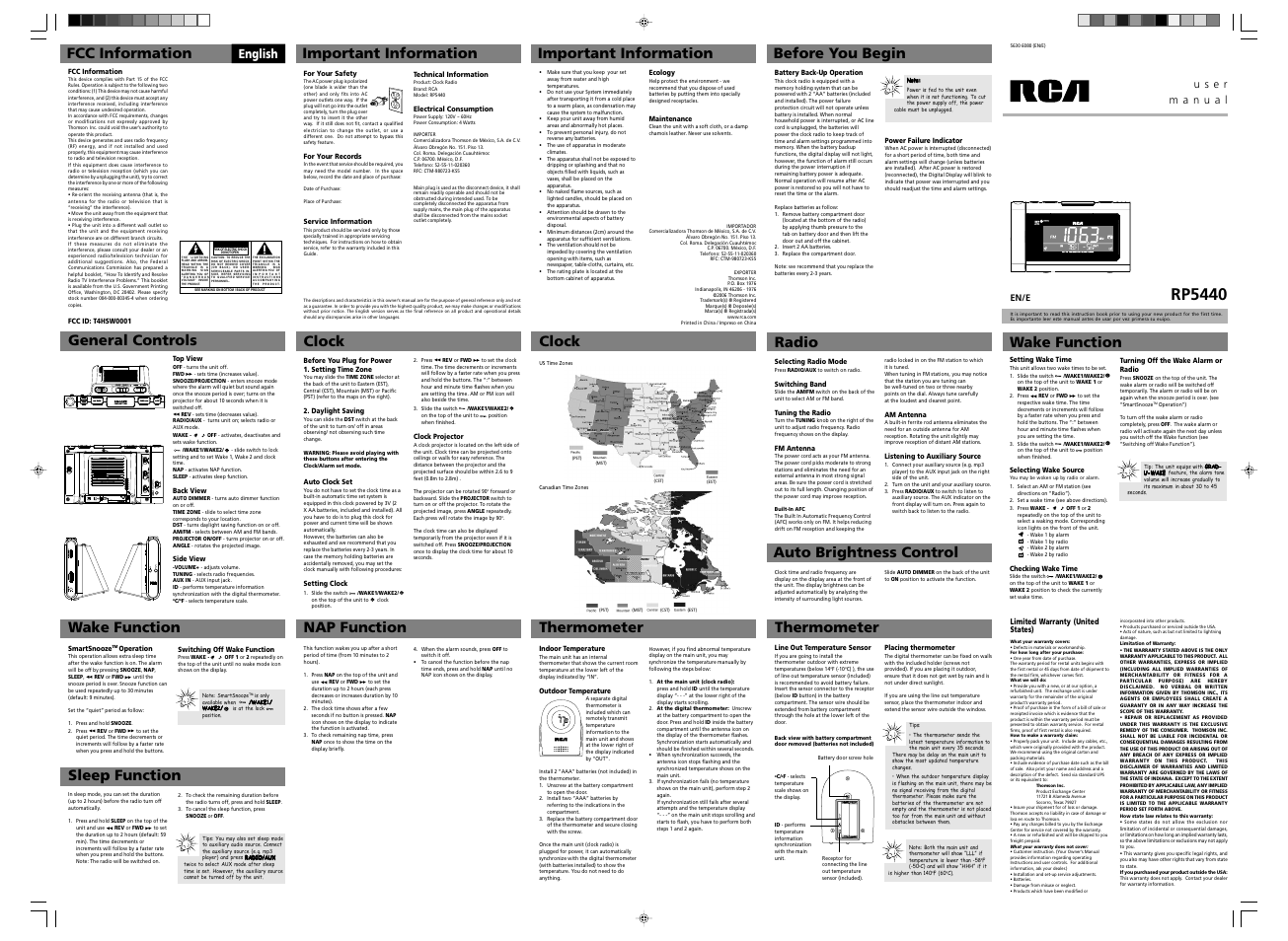 RCA SMARTSNOOZE RP5440 User Manual | 1 page