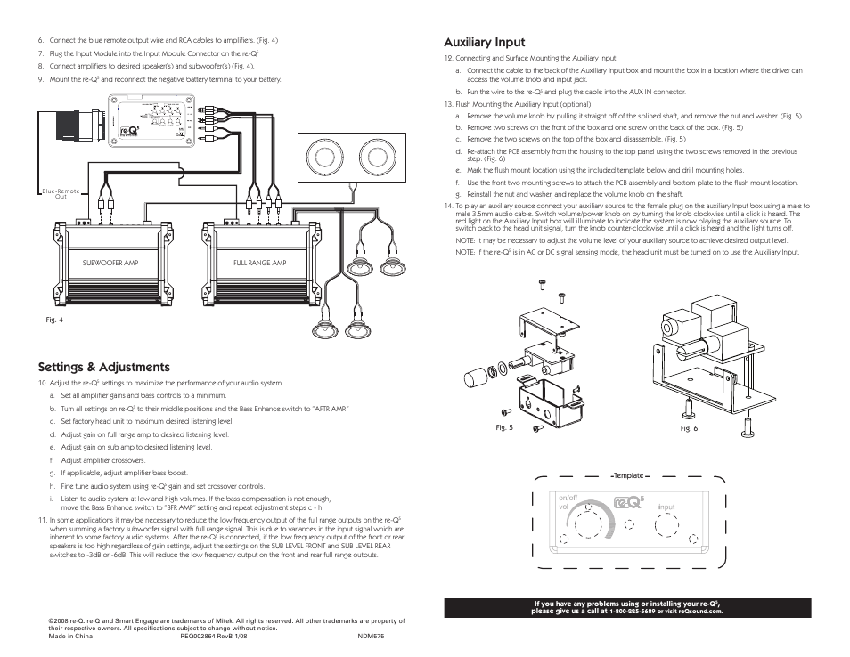 Gain, Settings & adjustments, Auxiliary input | RCA re-Q5 User Manual | Page 2 / 2