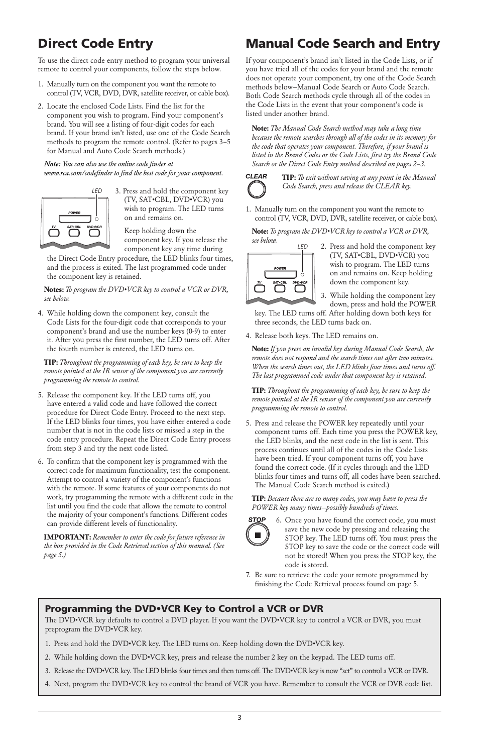 Direct code entry, Manual code search and entry | RCA RCR-3283 User Manual | Page 3 / 6