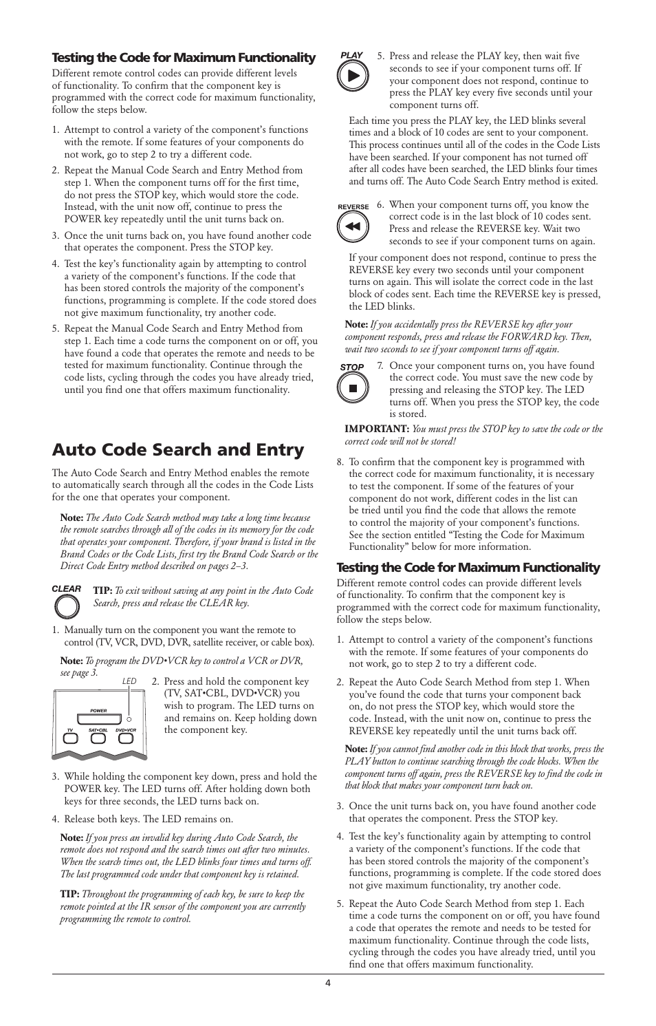 Auto code search and entry, Testing the code for maximum functionality | RCA RCR-3283 User Manual | Page 4 / 6