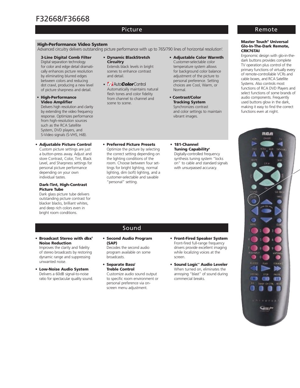 Picture remote sound | RCA F36668 User Manual | Page 2 / 4