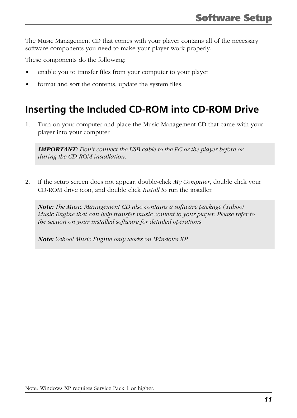 Inserting the included cd-rom into cd-rom drive, Software setup | RCA H115 User Manual | Page 11 / 38
