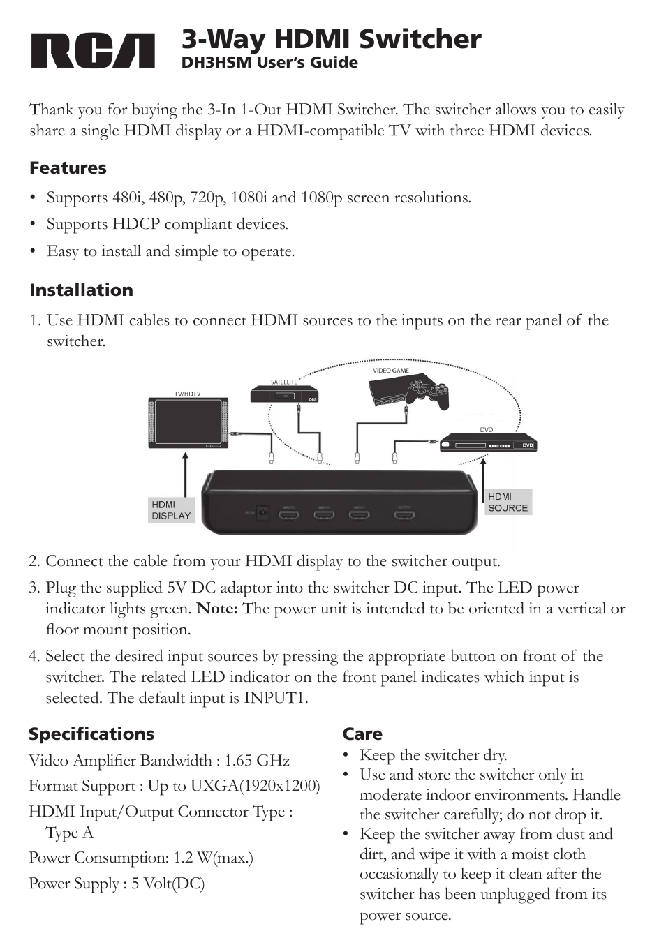 RCA DH3HSM User Manual | 4 pages