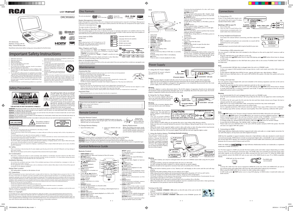 RCA DRC99380U User Manual | 2 pages