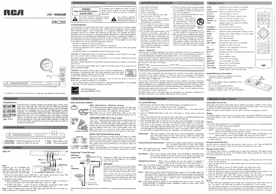 RCA DRC285 User Manual | 2 pages