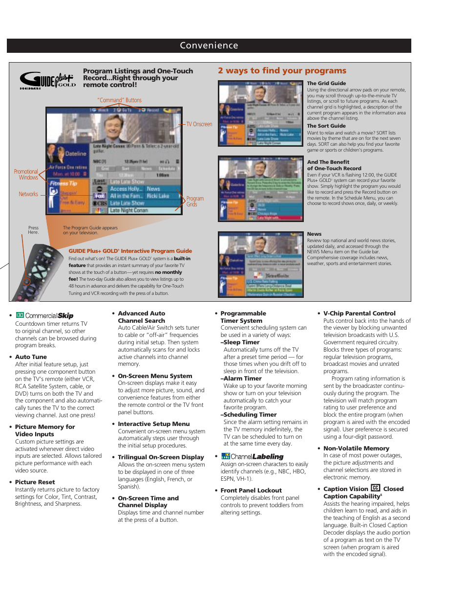 Convenience, 2 ways to find your programs | RCA F27648 User Manual | Page 3 / 4