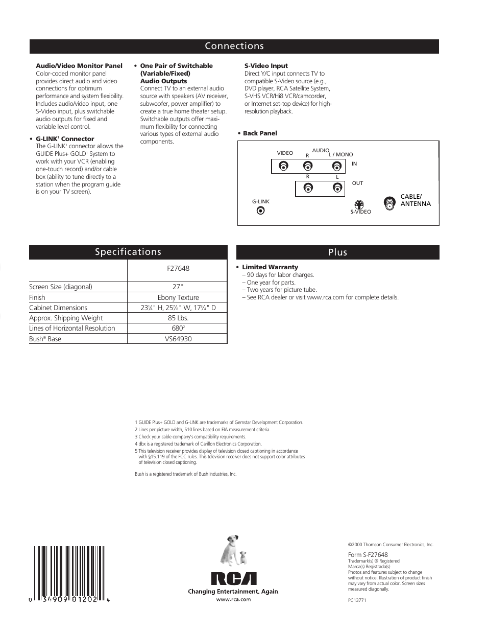 Te levi s io n | RCA F27648 User Manual | Page 4 / 4