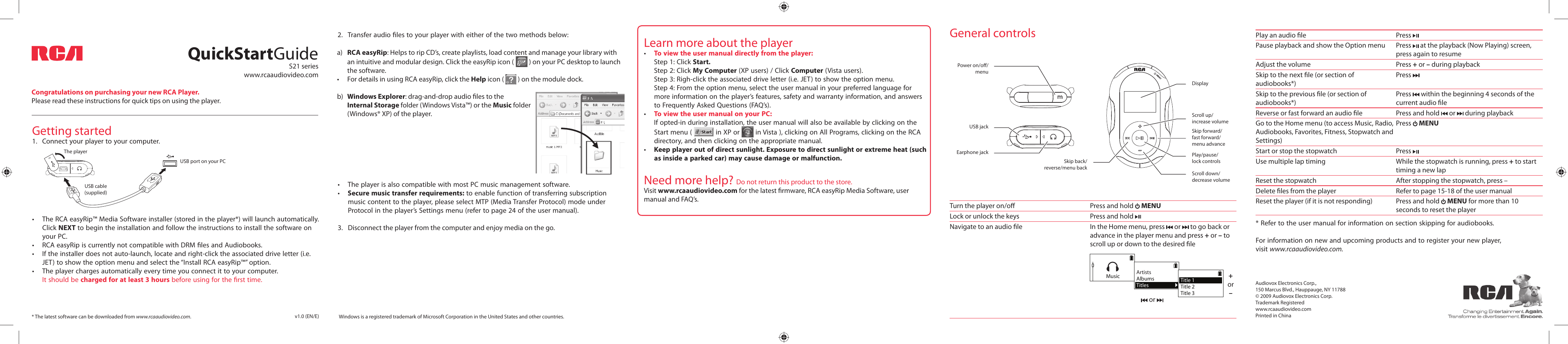 RCA S21 SERIES User Manual | 2 pages