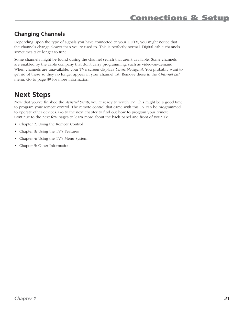 Connections & setup, Next steps | RCA HD44LPW62 User Manual | Page 23 / 80