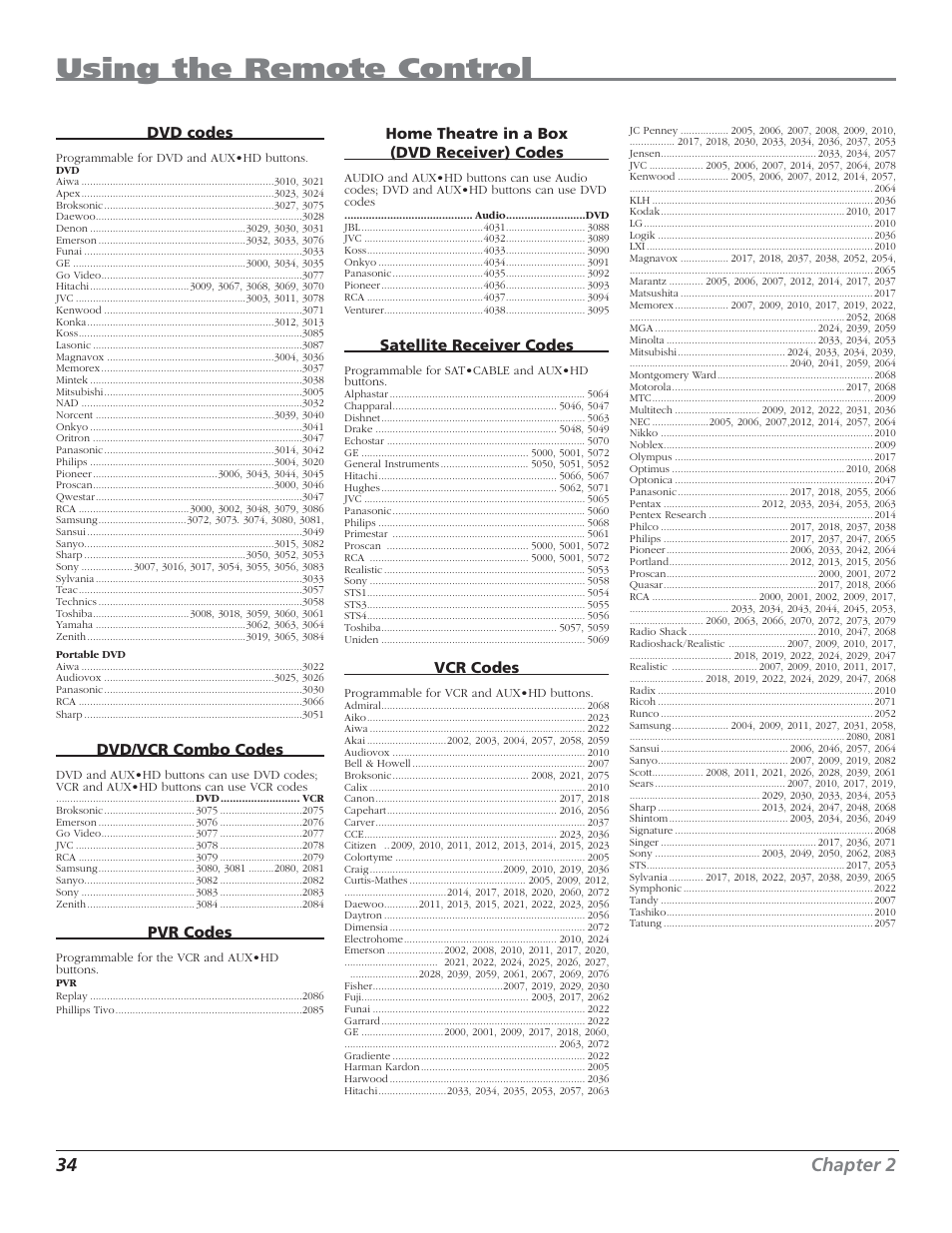 Using the remote control, 34 chapter 2 | RCA HD44LPW62 User Manual | Page 36 / 80
