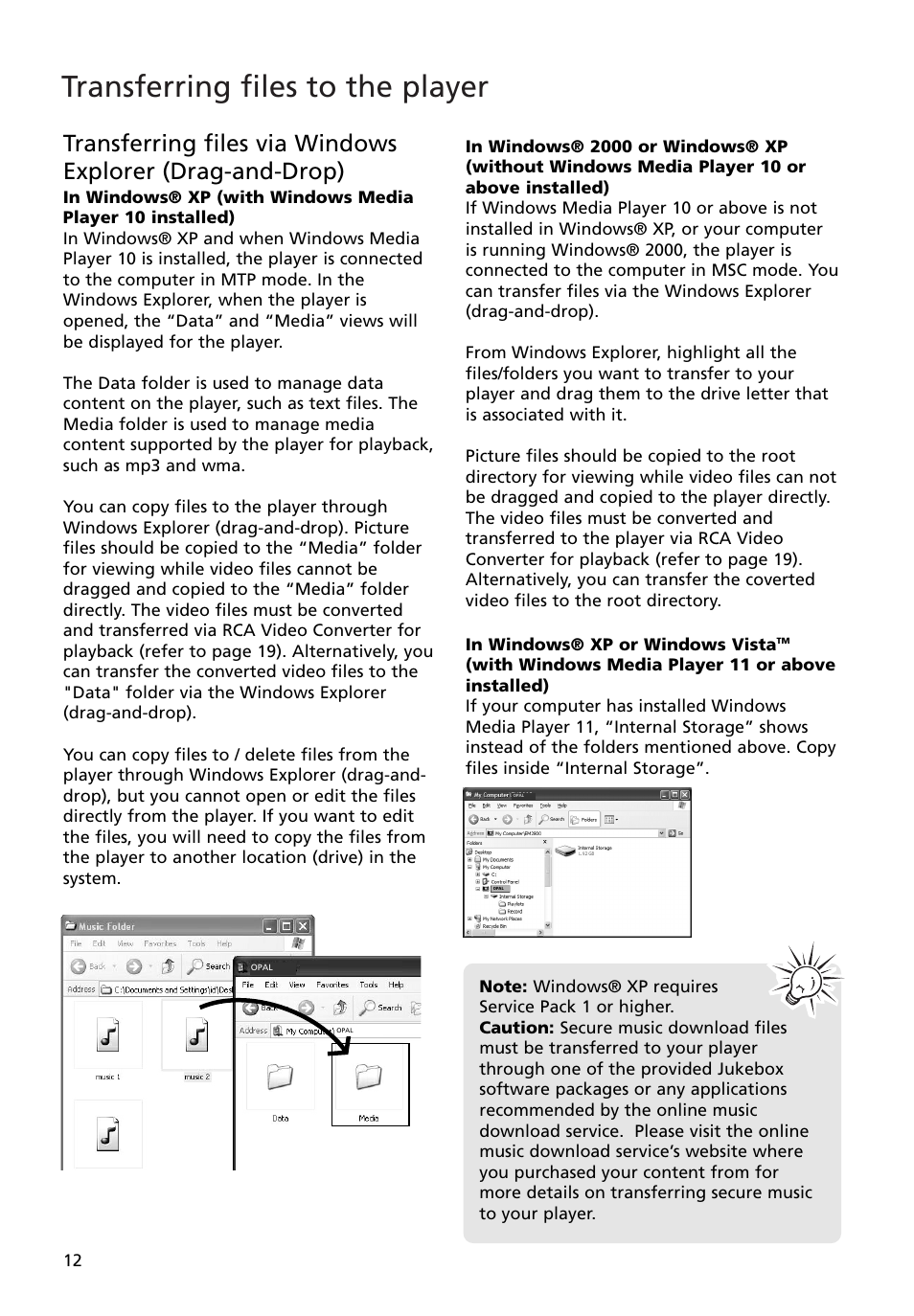 Transferring files to the player | RCA M4008 User Manual | Page 12 / 28