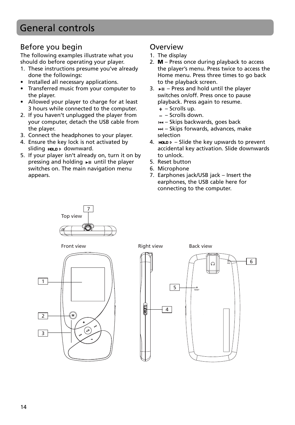 General controls, Before you begin, Overview | RCA M4008 User Manual | Page 14 / 28