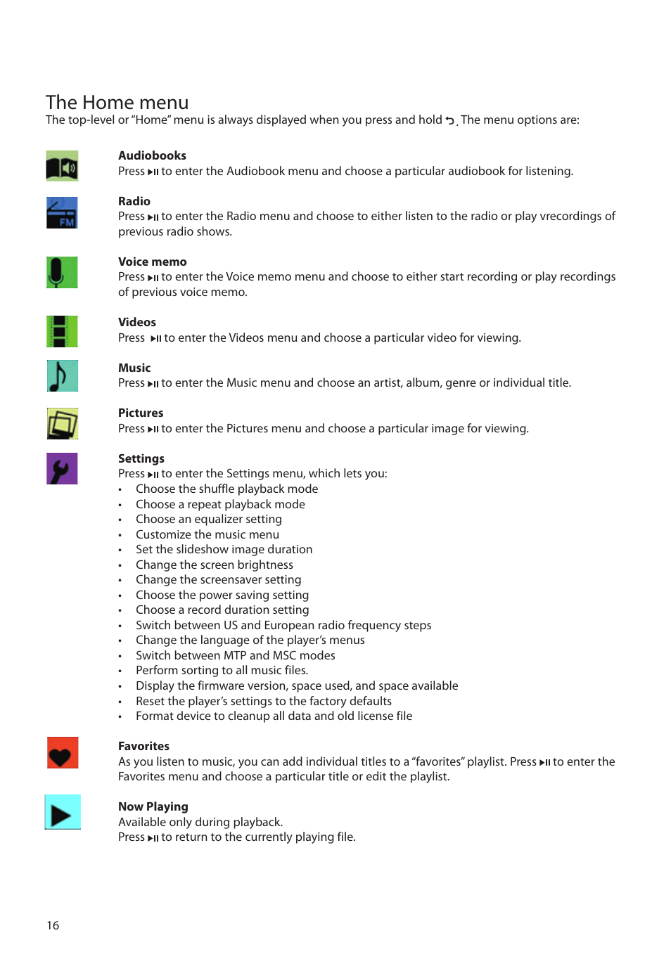 The home menu | RCA M48 User Manual | Page 17 / 39