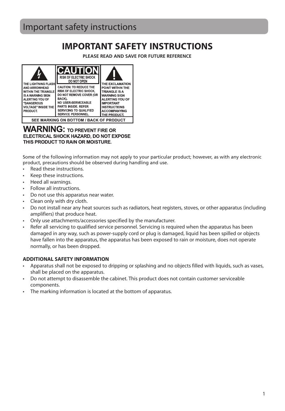 Important safety instructions | RCA M48 User Manual | Page 2 / 39