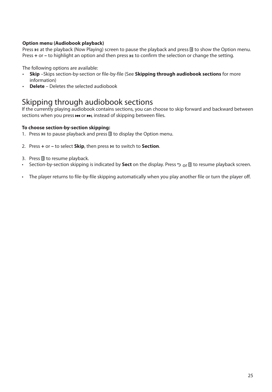 Skipping through audiobook sections | RCA M48 User Manual | Page 26 / 39