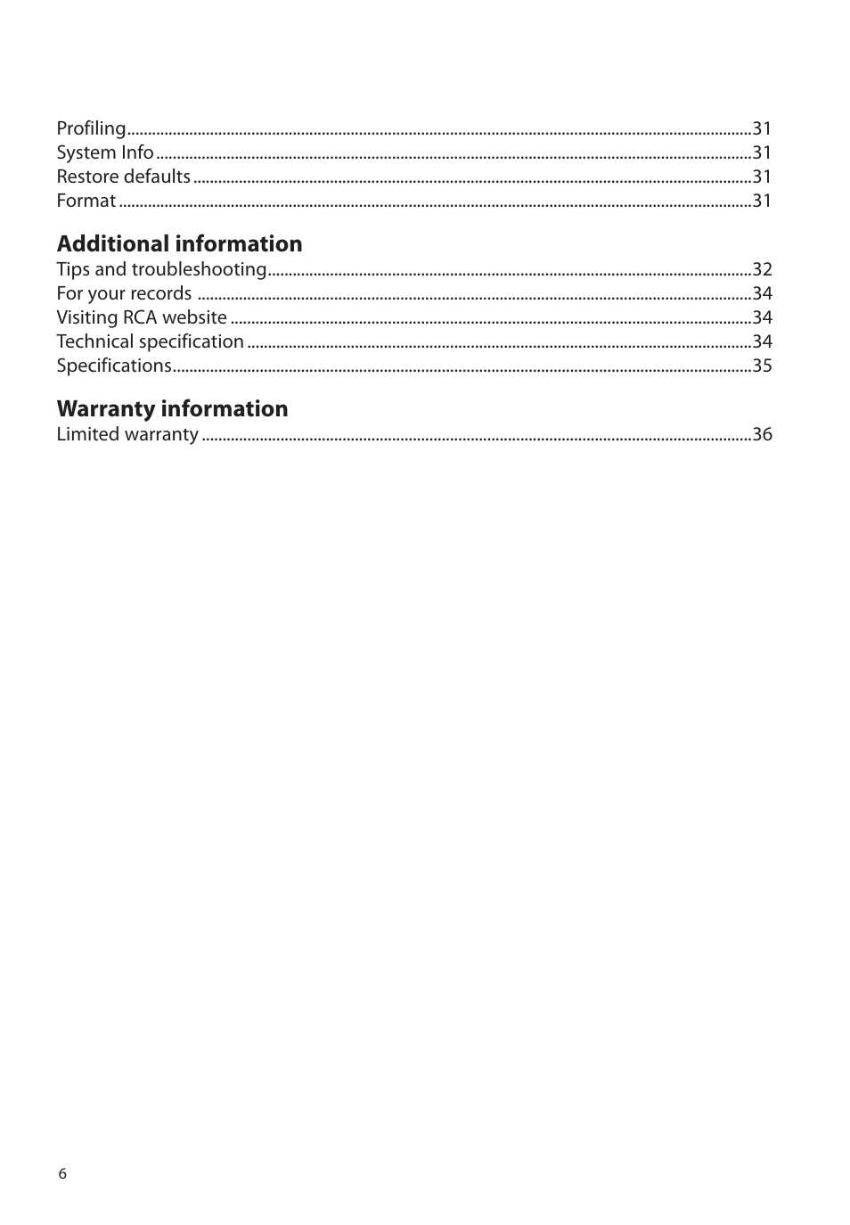 Additional information, Warranty information | RCA M48 User Manual | Page 7 / 39