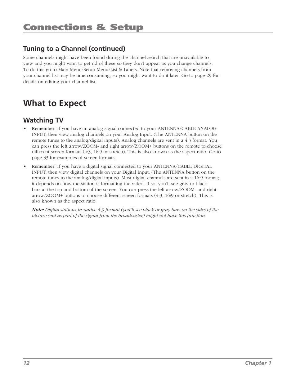 What to expect, Connections & setup | RCA SDTV 27V514T User Manual | Page 14 / 48