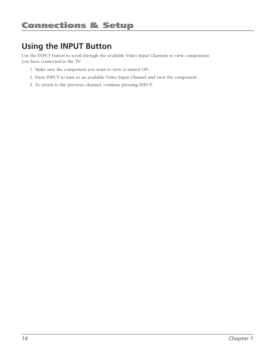 Using the input button, Connections & setup | RCA SDTV 27V514T User Manual | Page 16 / 48