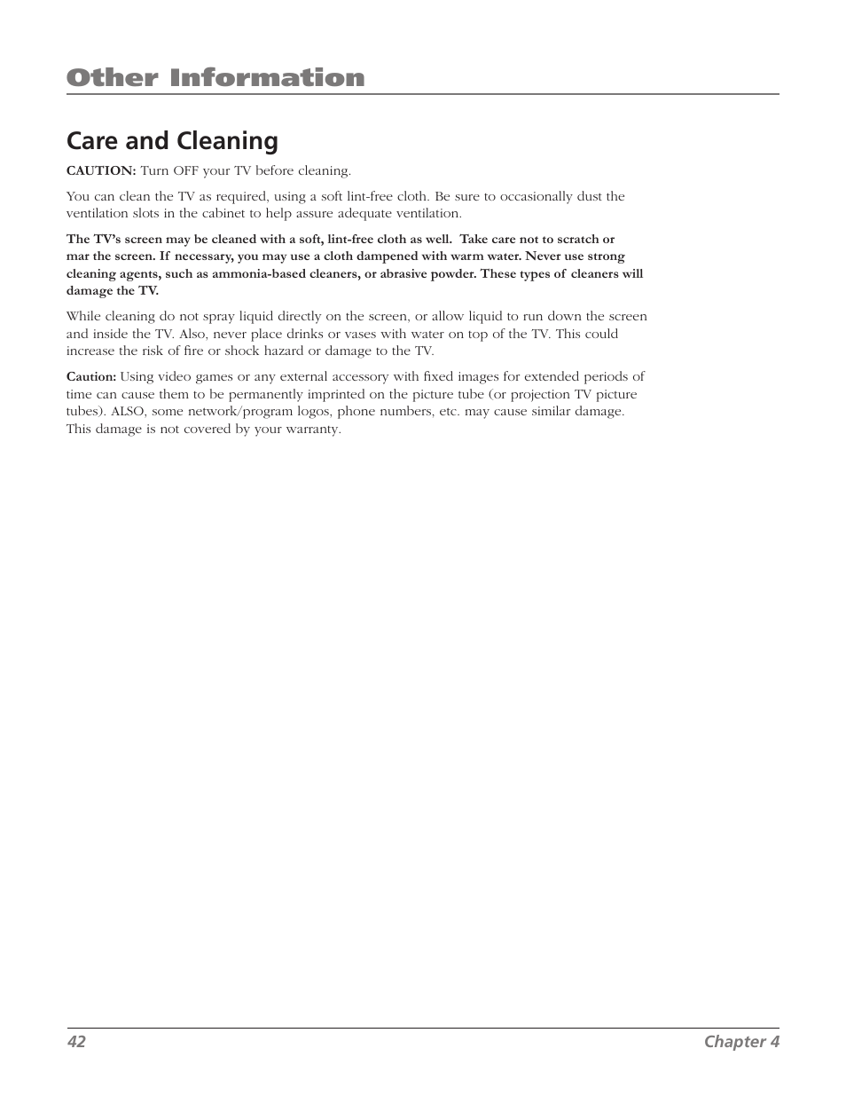 Care and cleaning, Other information | RCA SDTV 27V514T User Manual | Page 44 / 48