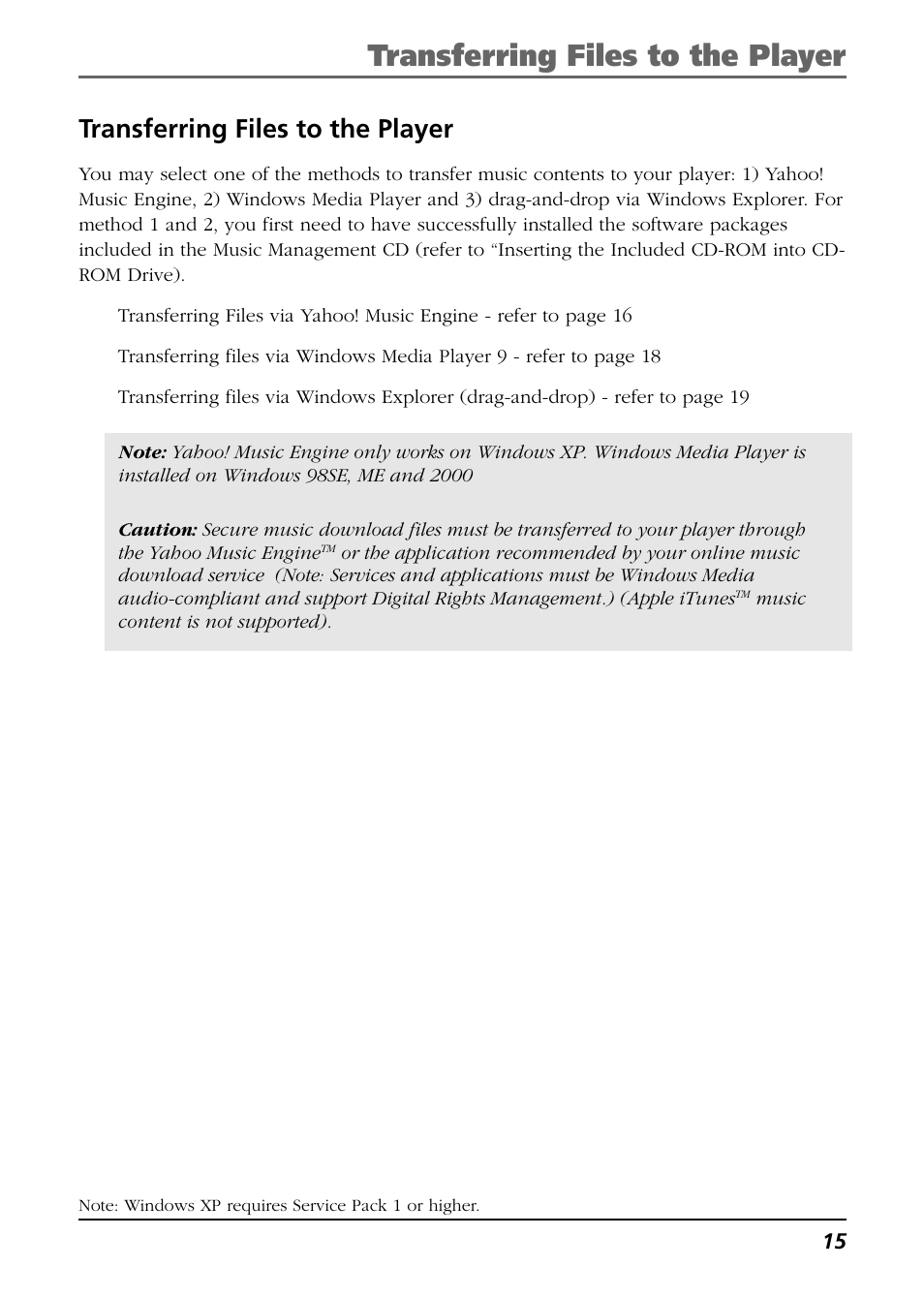 Transferring files to the player | RCA CTM-980723-KS5 User Manual | Page 15 / 40