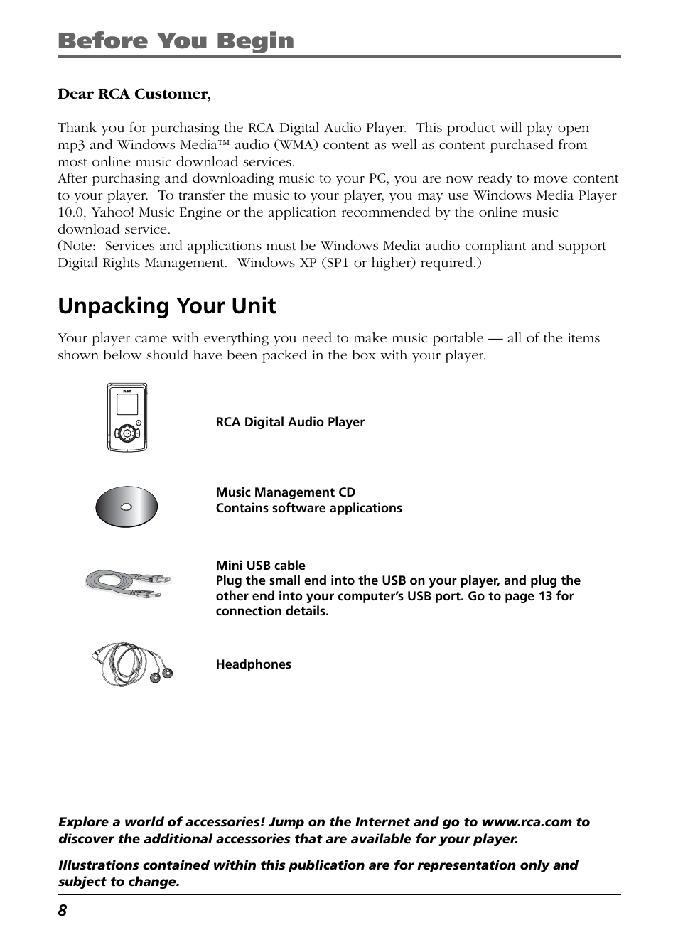 Unpacking your unit, Before you begin unpacking your unit | RCA CTM-980723-KS5 User Manual | Page 8 / 40