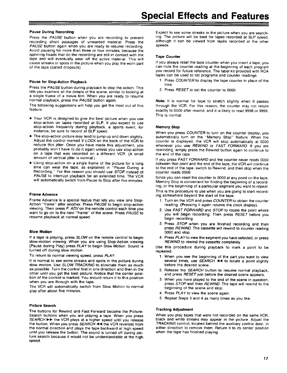 Slow motion, Special effects and features | RCA 390 User Manual | Page 19 / 30