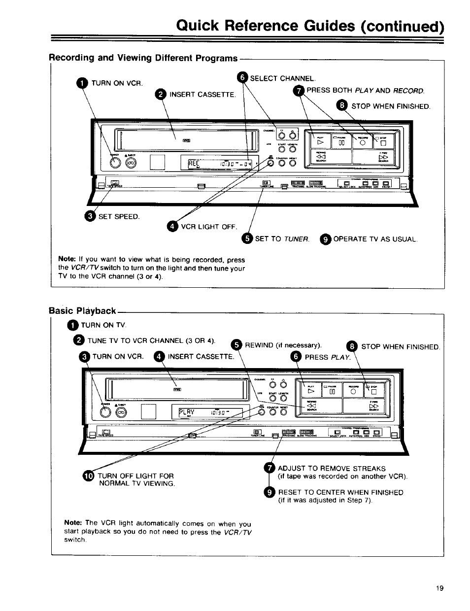 Quick reference guides (continued), Recording and viewing different programs, Basic playback | RCA 390 User Manual | Page 21 / 30