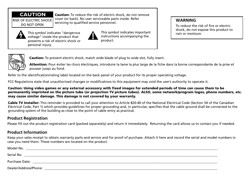 Caution | RCA F19431 User Manual | Page 2 / 52