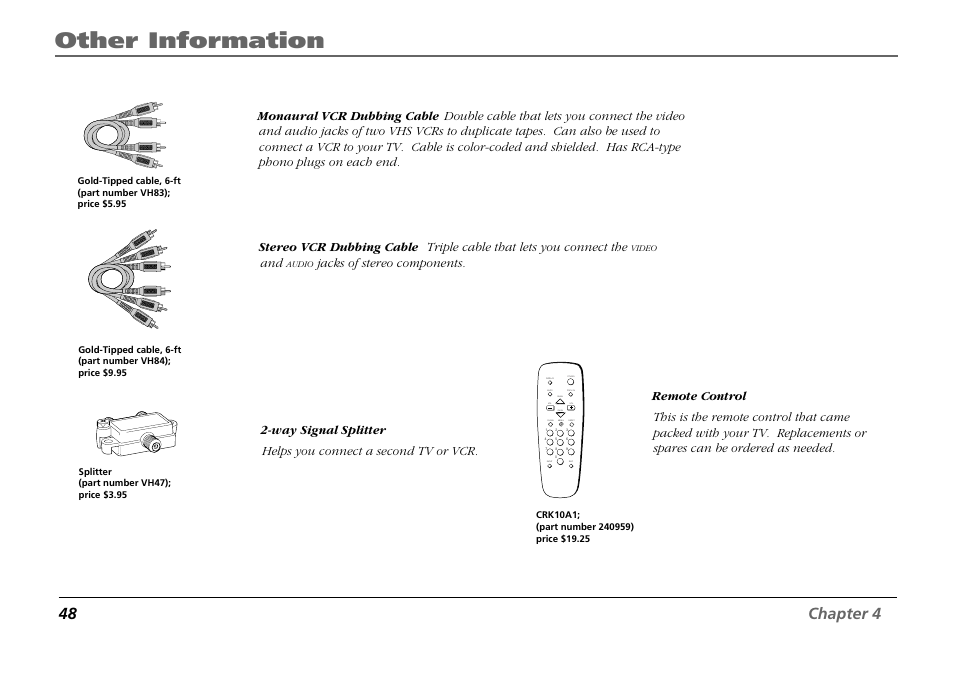 Other information, 48 chapter 4, Mute prev ch input skip display | Power menu clear reset chan vol vol chan | RCA F19431 User Manual | Page 50 / 52