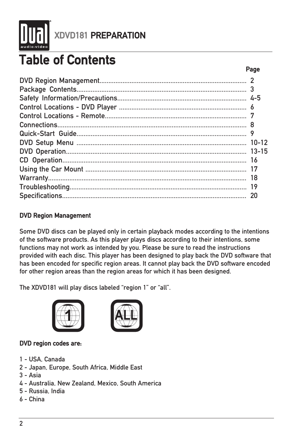 RCA XDVD181 User Manual | Page 2 / 20