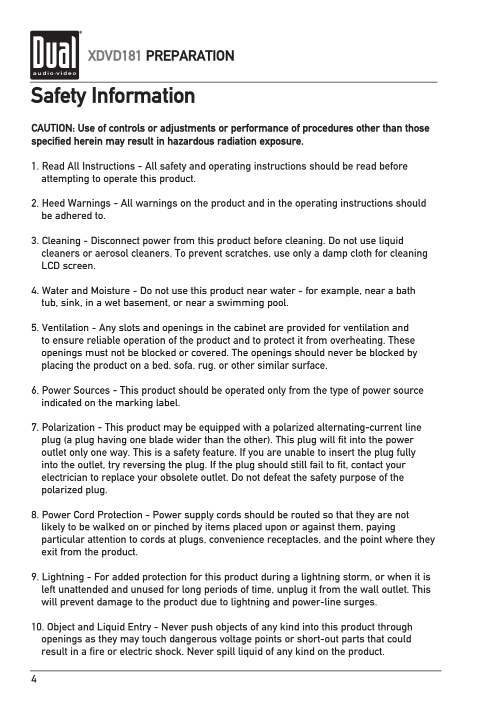 Safety information, Xdvd181 preparation | RCA XDVD181 User Manual | Page 4 / 20