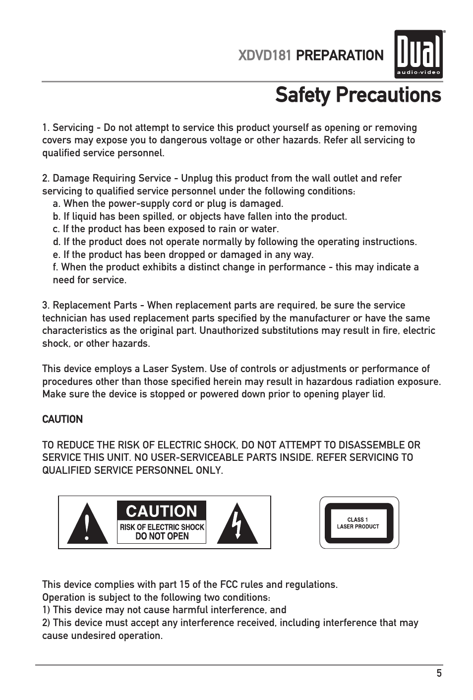 Safety precautions, Xdvd181 preparation | RCA XDVD181 User Manual | Page 5 / 20