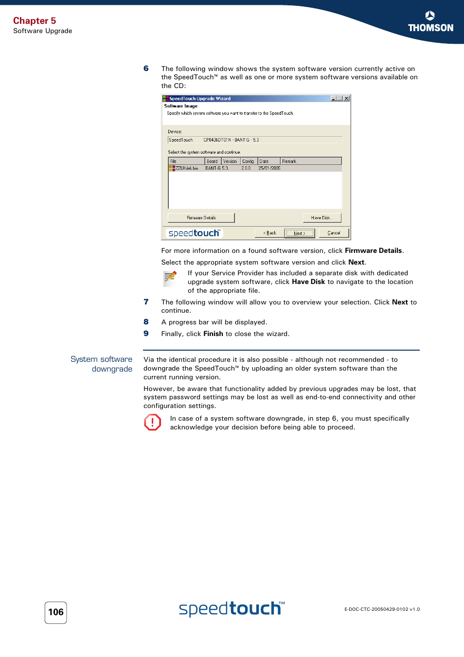 System software downgrade, Chapter 5 | RCA TM580 User Manual | Page 114 / 126