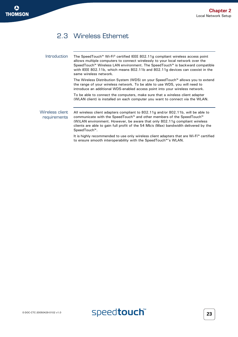 3 wireless ethernet, Introduction, Wireless client requirements | Wireless ethernet | RCA TM580 User Manual | Page 31 / 126